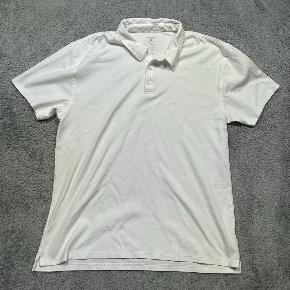 True Classic Polo Shirt Men's L White Short Sleeve Collar 100% Pima Cotton EUC